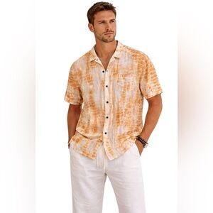 NWT Men’s Raga Man Yellow White Casual Button Down Short Sleeve Shirt Size Small